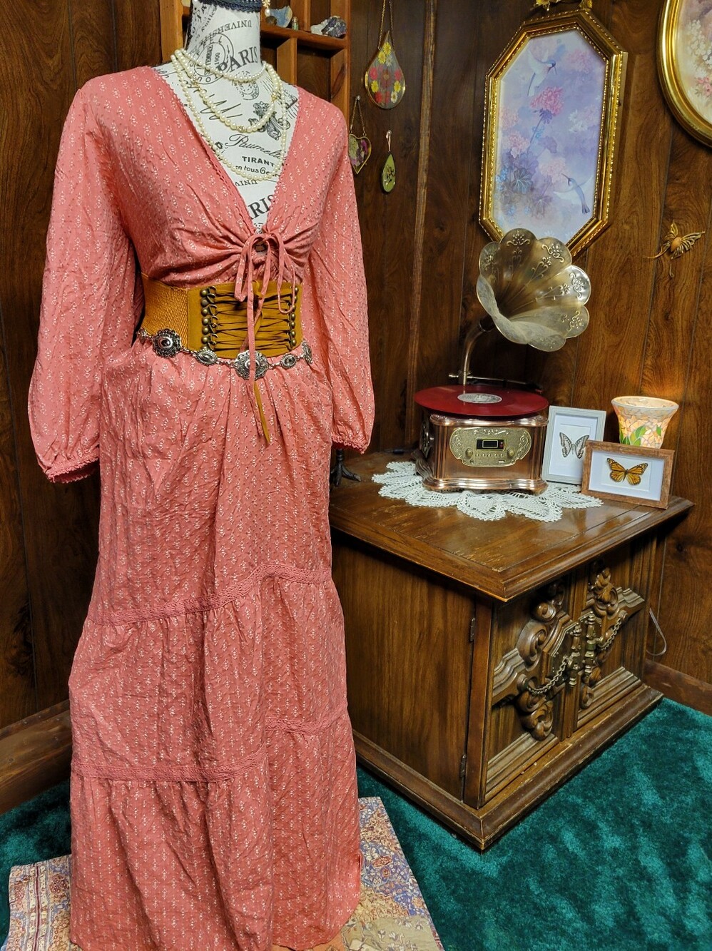 Plus size Dusty Rose Peasant Dress Whimsy Fantasy Cottagecore
